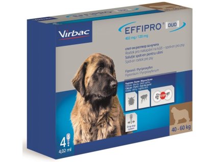 825 effipro duo dog xl 40 60kg 402 120 mg 4x4 02ml z kategorie chovatelske potreby a krmiva pro psy antiparazitika pro psy pipety spot on pro psy