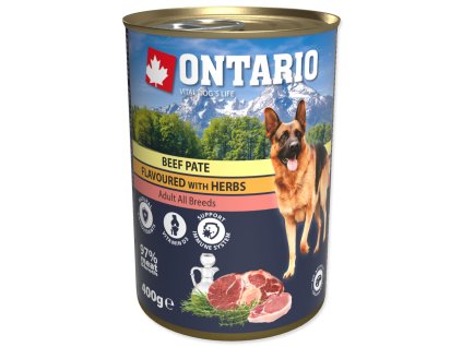 49008 1 konzerva ontario dog beef pate flavoured with herbs 400 g z kategorie chovatelske potreby a krmiva pro psy krmiva pro psy konzervy pro psy