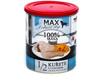 38598 max deluxe dog 1 2 kurete s lososem konzerva pro psy 800g