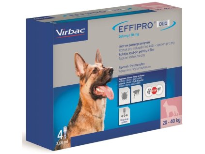 828 effipro duo dog l 20 40kg 268 80 mg 4x2 68ml z kategorie chovatelske potreby a krmiva pro psy antiparazitika pro psy pipety spot on pro psy