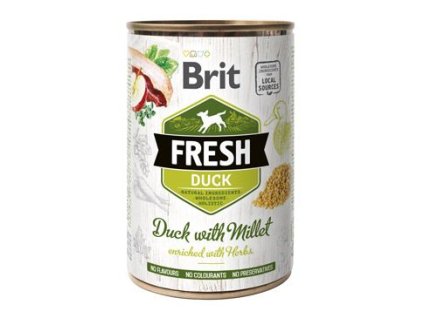 12663 brit dog fresh konzerva duck with millet 400g z kategorie chovatelske potreby a krmiva pro psy krmiva pro psy konzervy pro psy