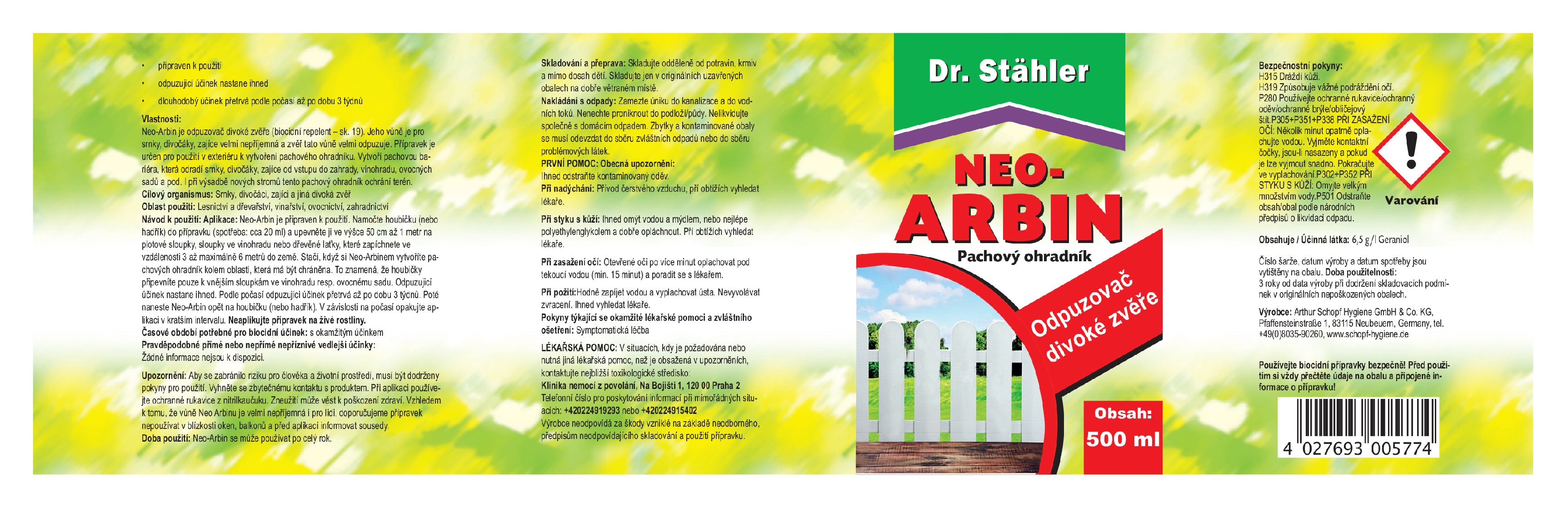 Pachový ohradník proti divoké zvěři a kunám DR.STÄHLER NEO-ARBIN 500ml