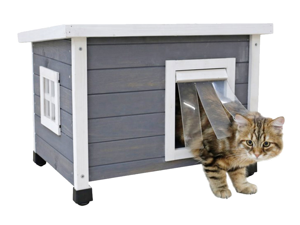 Dřevěná bouda pro kočky KERBL RUSTICA 57 x 45 x 43 cm, šedá