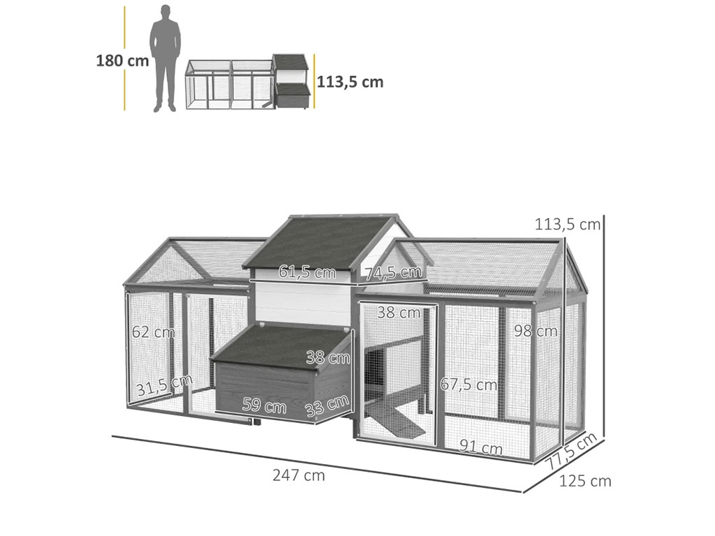 Kurník pro slepice PAWHUT D51-130V01GY