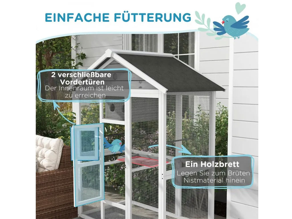 Voliéra pro ptáky PAWHUT D10-070V03GY, 112x68x154 cm