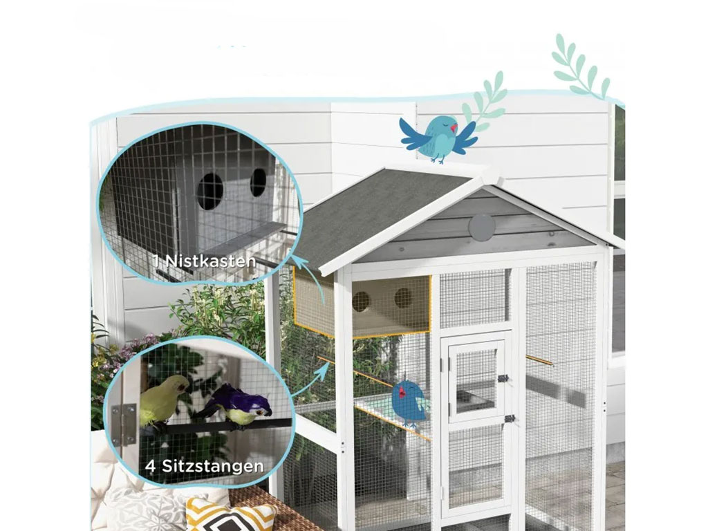 Voliéra pro ptáky PAWHUT D10-070V03GY, 112x68x154 cm