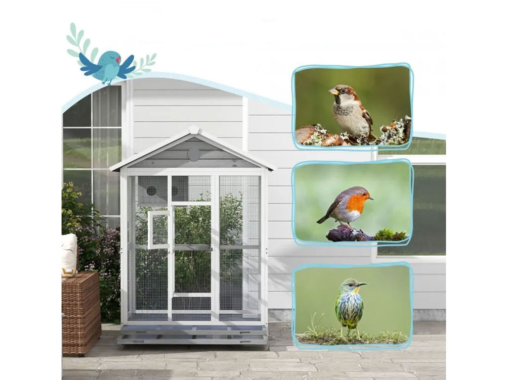 Voliéra pro ptáky PAWHUT D10-070V03GY, 112x68x154 cm