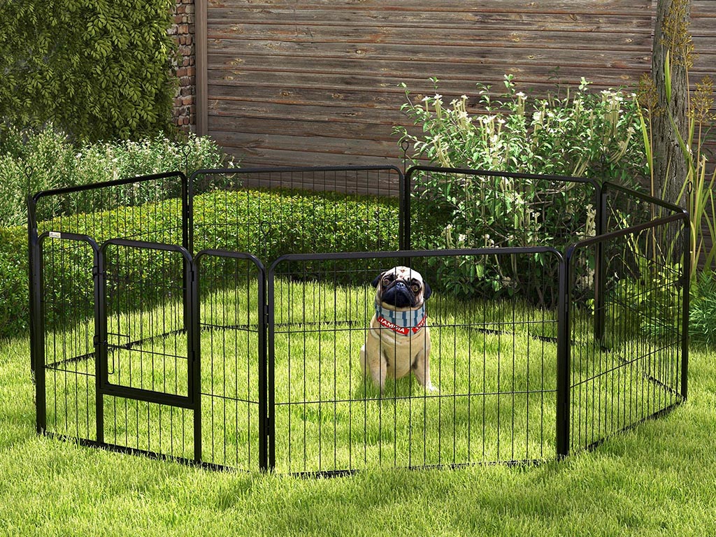 Ohrádka pro štěňata a další zvířata PAWHUT D06-107V02BK, 8 panelů, 80x60 cm