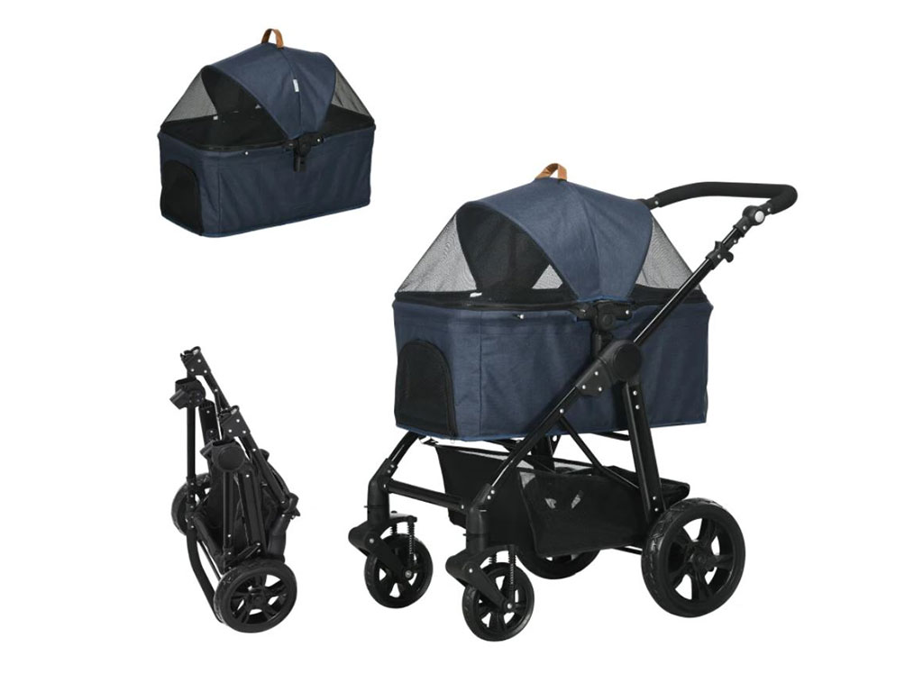 Kočárek pro psy 2v1 PAWHUT D00-123BU, tmavě modrý