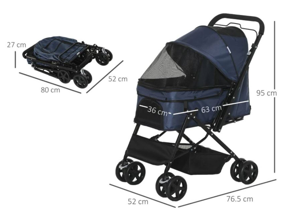 Kočárek pro psy PAWHUT D00-126BU, tmavě modrý