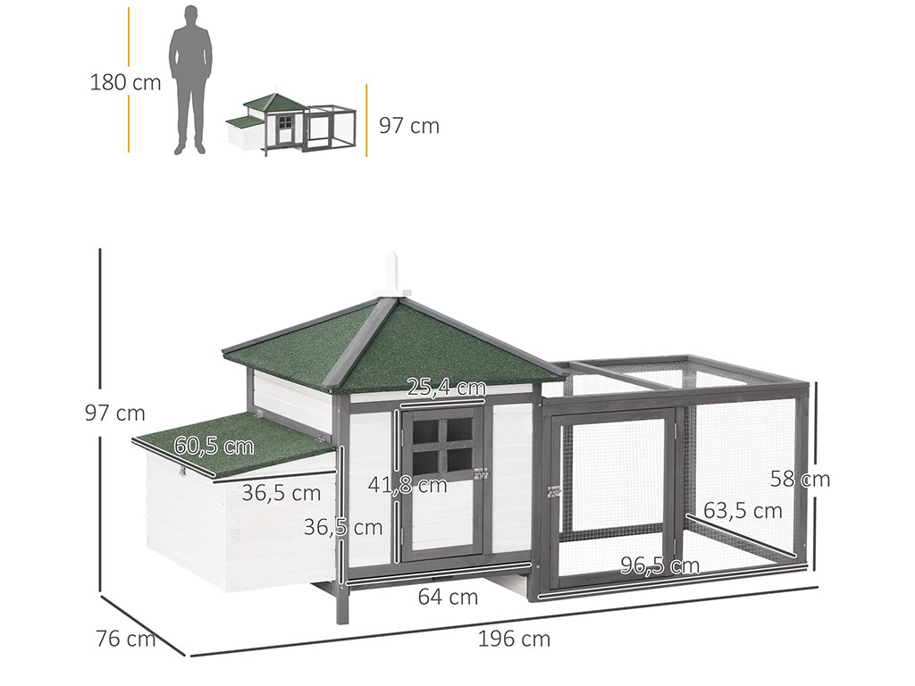 Kurník pro slepice PAWHUT D51-092GY