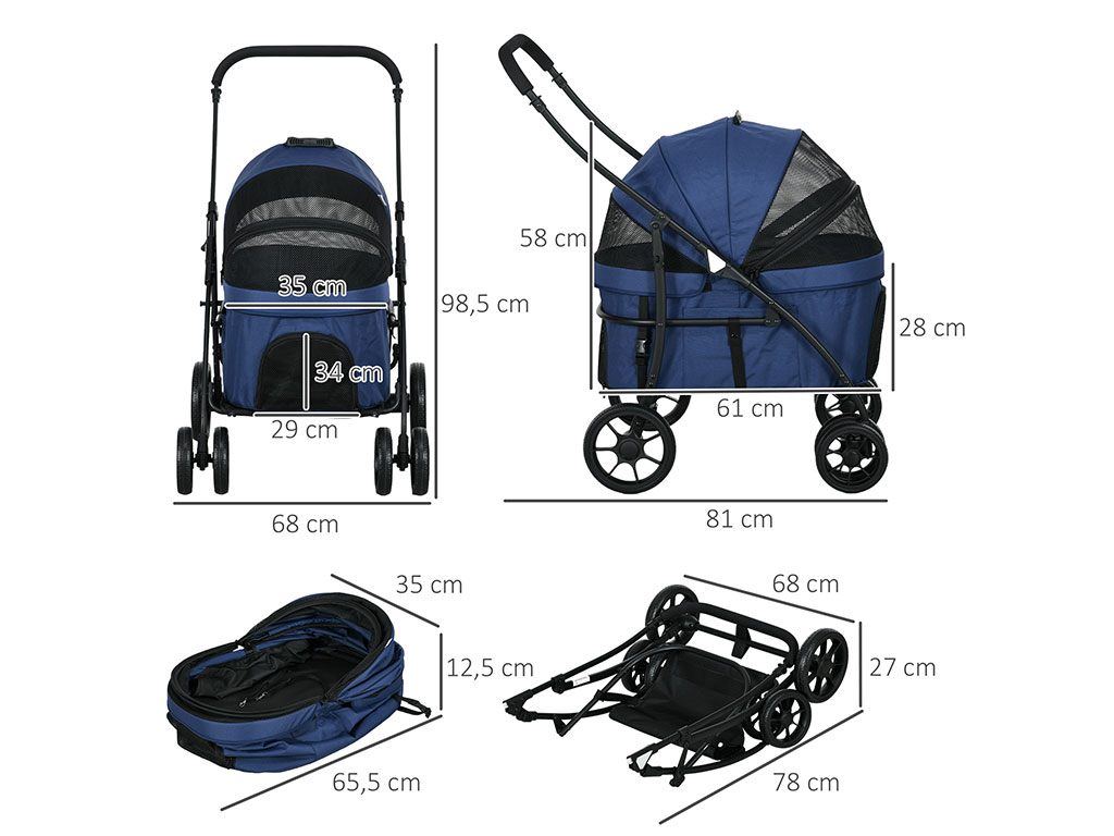 Kočárek pro psy 2v1 PAWHUT D00-190V01DB, tmavě modrý