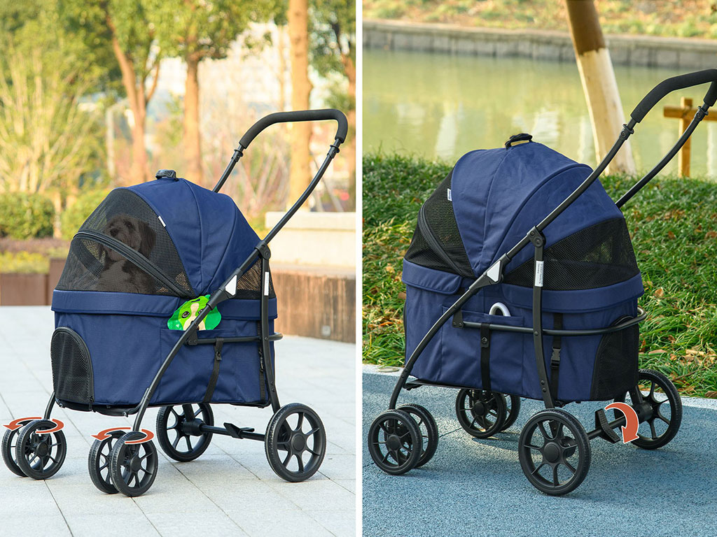 Kočárek pro psy 2v1 PAWHUT D00-190V01DB, tmavě modrý