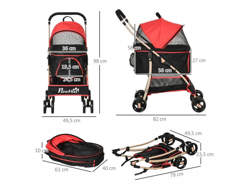 Kočárek pro psy 2v1 PAWHUT D00-166V00RD, červený