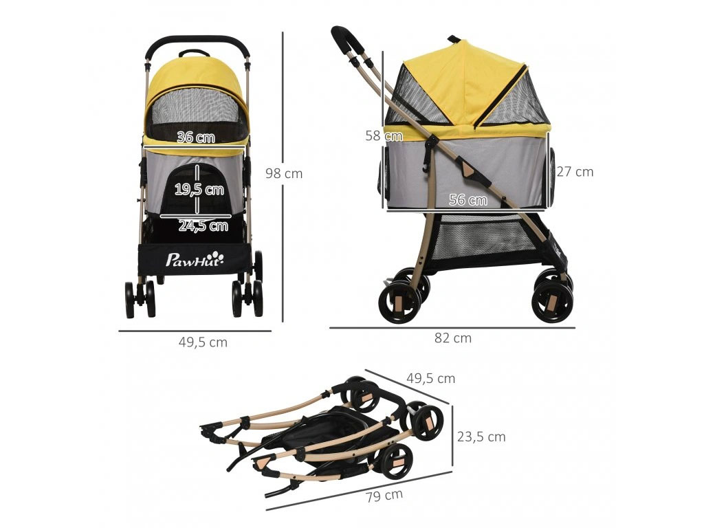 Kočárek pro psy 2v1 PAWHUT D00-166V01YL, žlutý