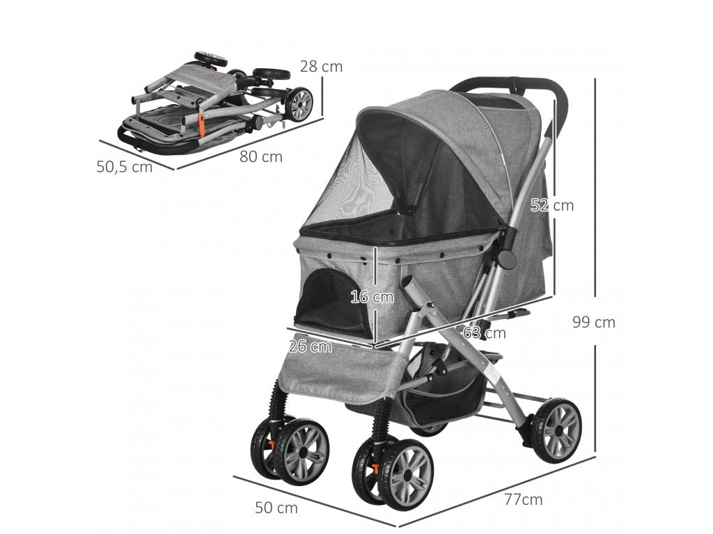 Kočárek pro psy PAWHUT D00-118GY, šedý