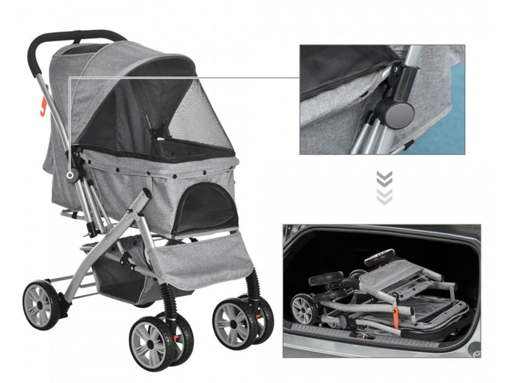 Kočárek pro psy PAWHUT D00-118GY, šedý