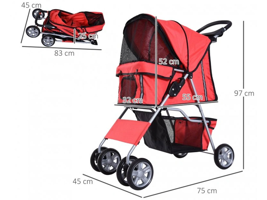 Kočárek pro psy PAWHUT D00-058RD, červený