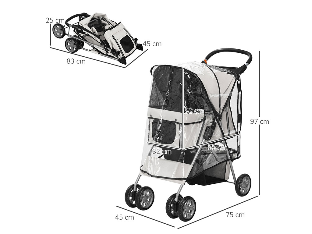 Kočárek pro psy PAWHUT D00-058V01GY, šedý