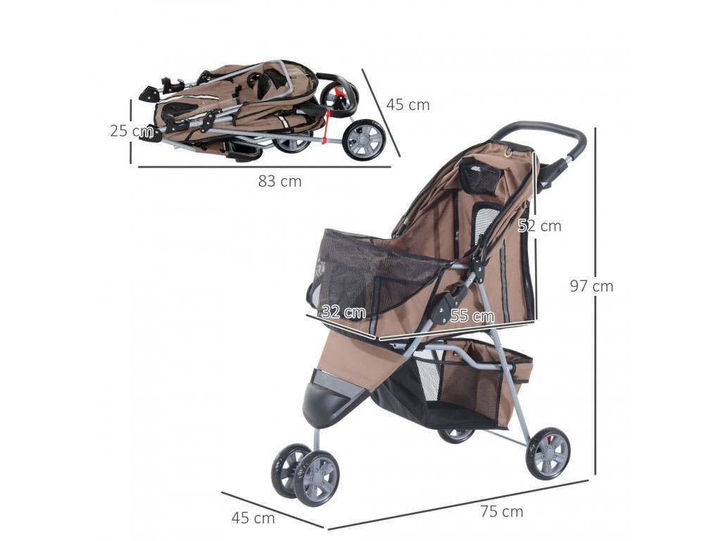 Kočárek pro psy PAWHUT D00-041CF, kávově hnědý