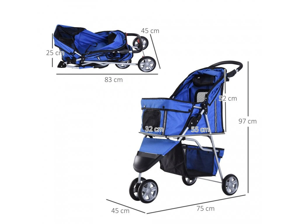 Kočárek pro psy PAWHUT D00-041BU, modrý