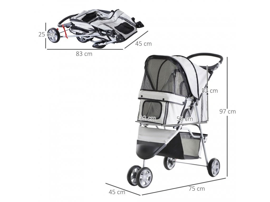 Kočárek pro psy PAWHUT D00-041GY, šedý