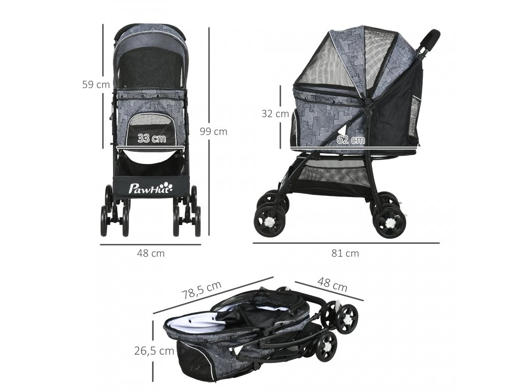 Kočárek pro psy PAWHUT D00-165V00MX, černý