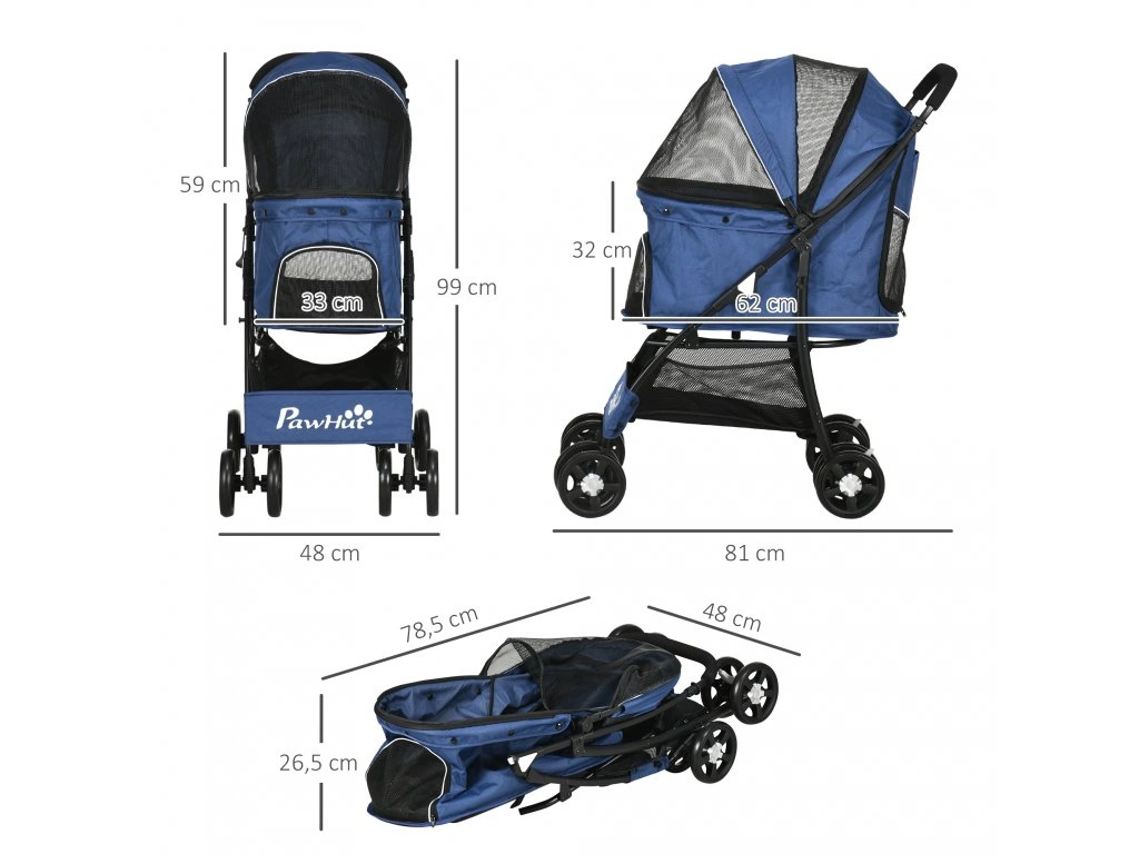 Kočárek pro psy PAWHUT D00-165V00DB, modrý