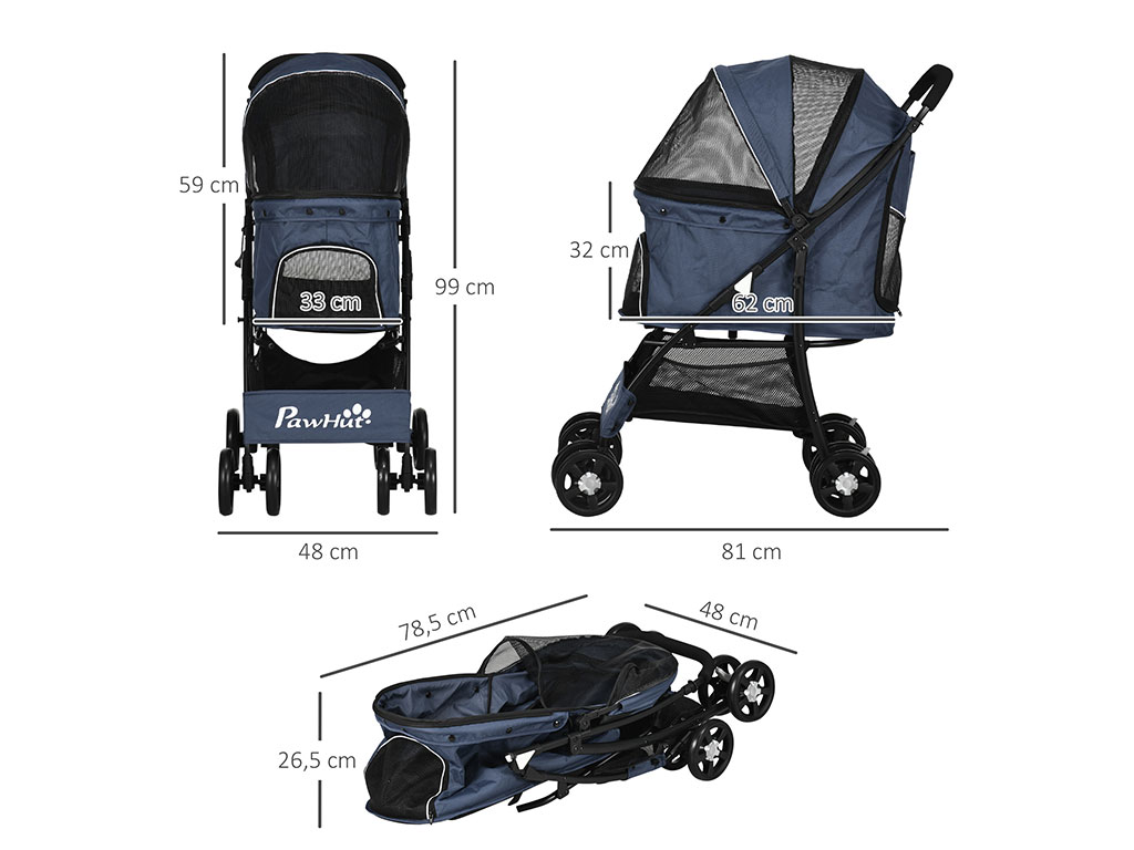 Kočárek pro psy PAWHUT D00-165V00NU, tmavě modrý