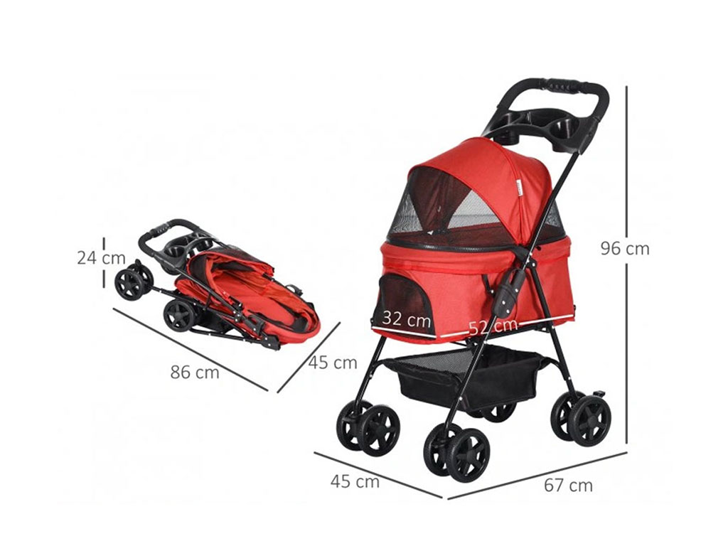 Kočárek pro psy PAWHUT D00-127RD, červený