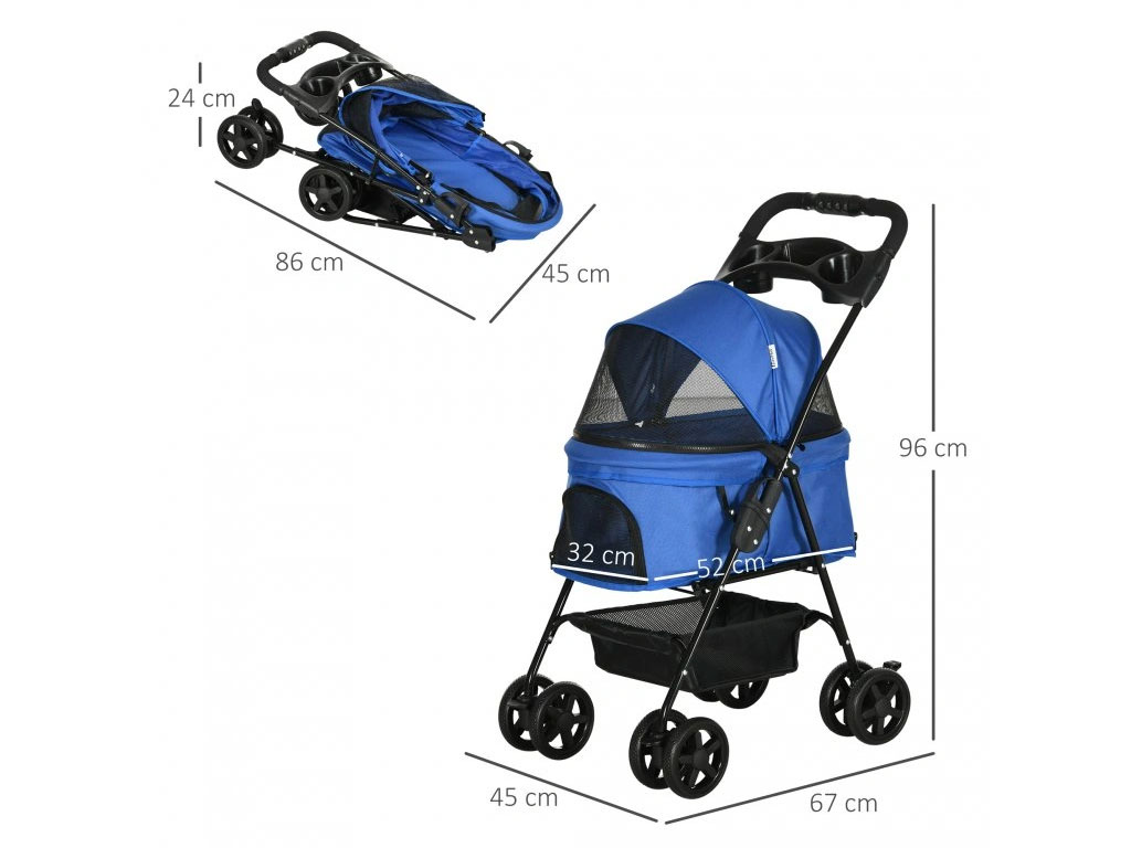 Kočárek pro psy PAWHUT D00-127BU, modrý