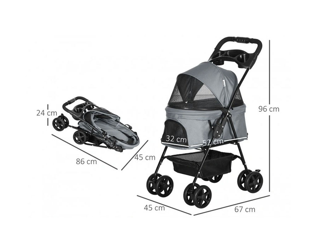 Kočárek pro psy PAWHUT D00-127GY, šedý