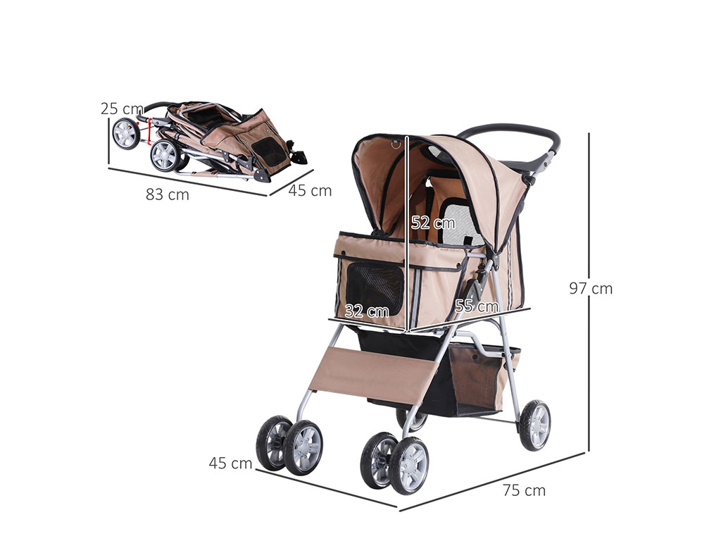 Kočárek pro psy PAWHUT D00-058CF, kávově hnědý