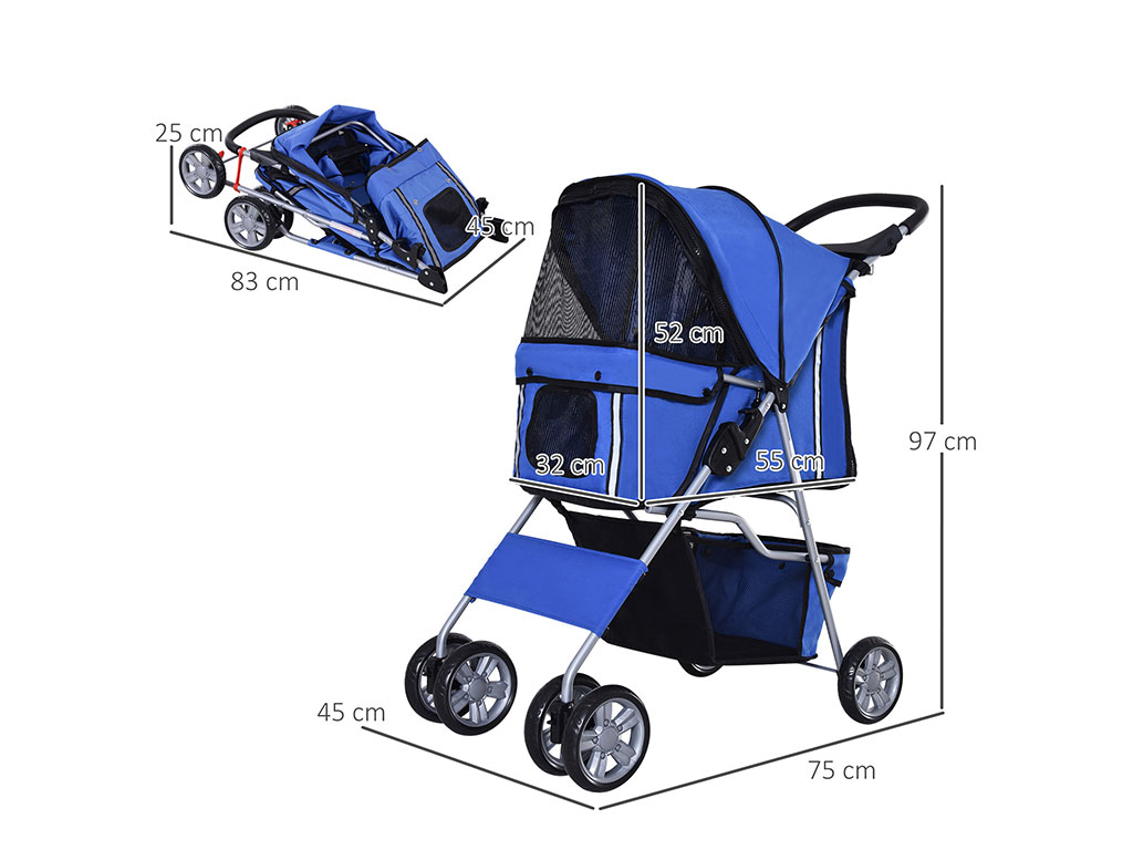 Kočárek pro psy PAWHUT D00-058BU, modrý