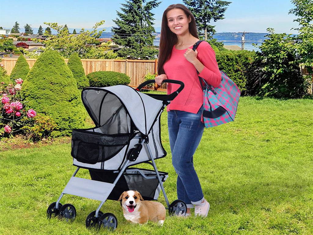 Kočárek pro psy PAWHUT D00-058GY, stříbrný