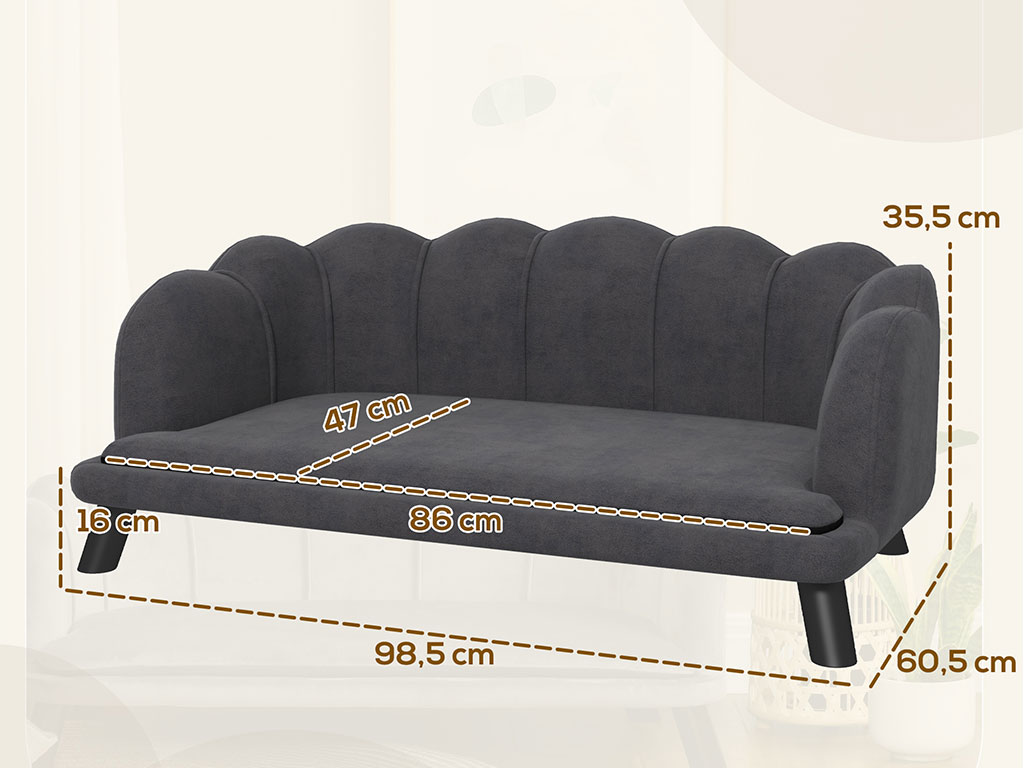Pohovka pro psy PAWHUT D04-153CG, tmavě šedá, 98,5x60,5x35,5 cm