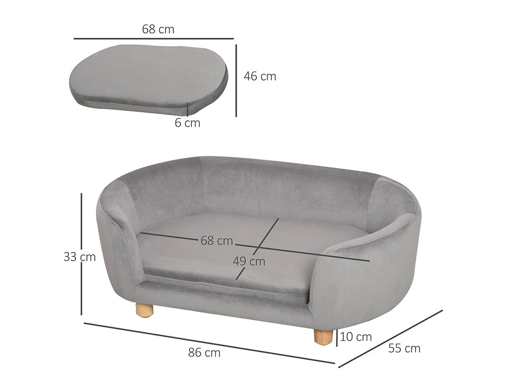 Pohovka pro psy PAWHUT D04-167GY, světle šedá, 86x55x33 cm