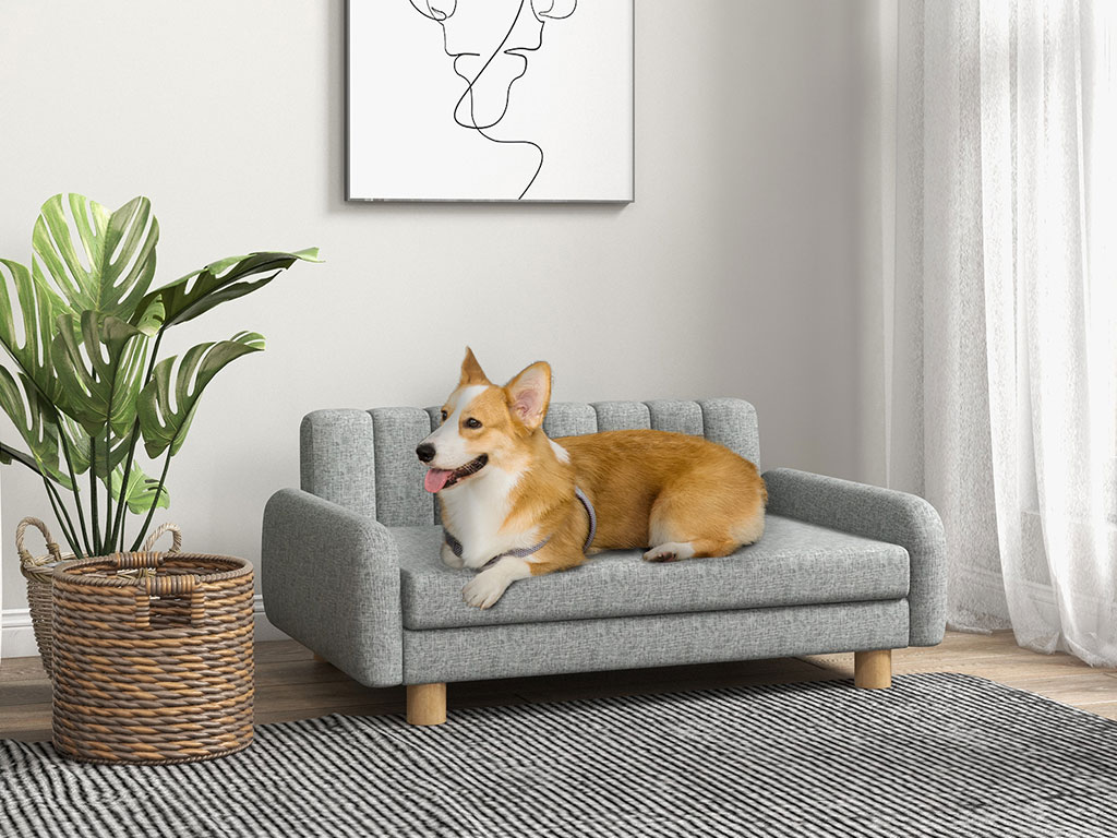 Pohovka pro psy PAWHUT D04-271V00GY, šedá, 94x61x40 cm