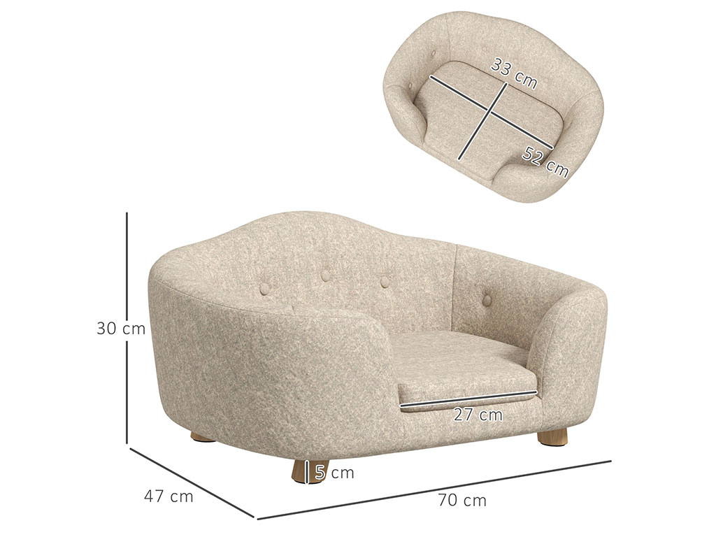 Pohovka pro psy PAWHUT D04-196CW, krémově bílá, 70x47x30 cm