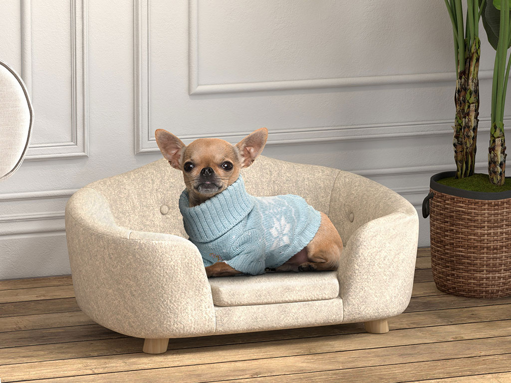 Pohovka pro psy PAWHUT D04-196CW, krémově bílá, 70x47x30 cm