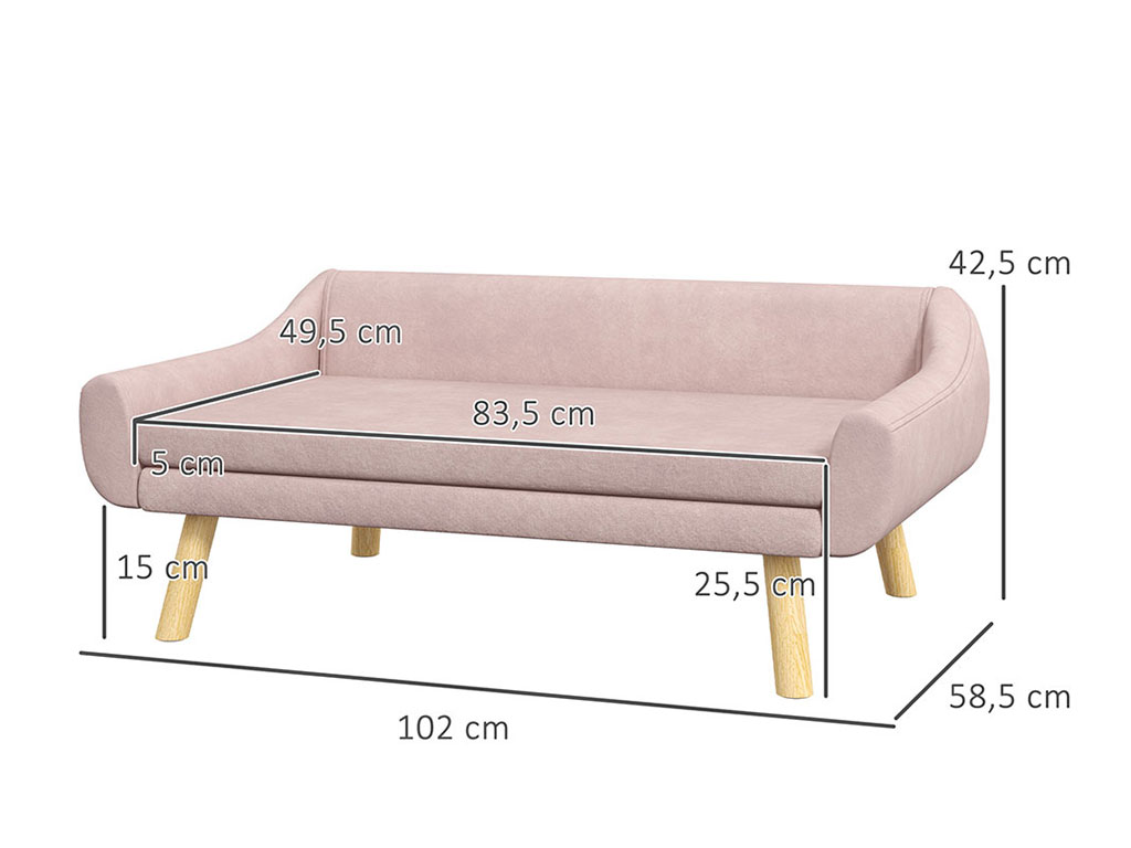 Pohovka pro psy PAWHUT D04-269V00PK, růžová, 102x58,5x42,5 cm