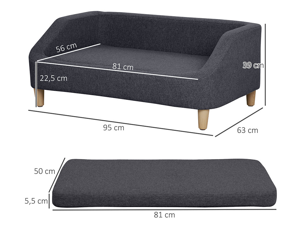 Pohovka pro psy PAWHUT D04-183CG, tmavě šedá, 95x63x39 cm
