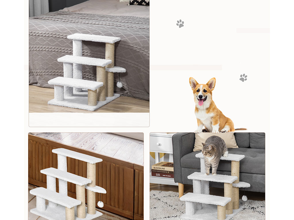 Schůdky pro psy a kočky PAWHUT D06-093V01, bílé, 45x40x48 cm