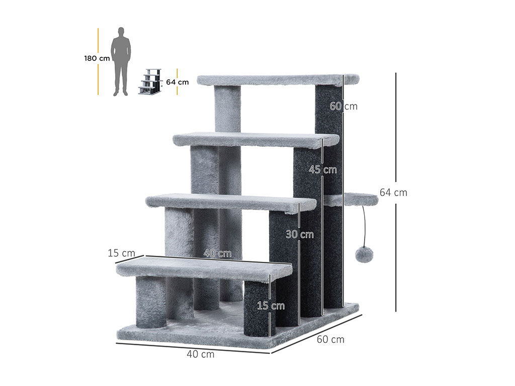 Schůdky pro psy a kočky PAWHUT D06-092V01, šedé, 60x40x64 cm