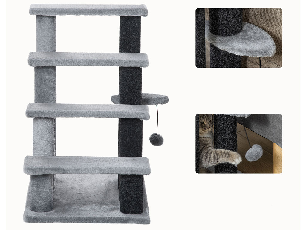 Schůdky pro psy a kočky PAWHUT D06-092V01, šedé, 60x40x64 cm