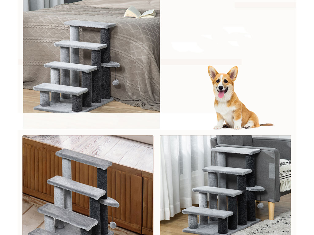 Schůdky pro psy a kočky PAWHUT D06-092V01, šedé, 60x40x64 cm