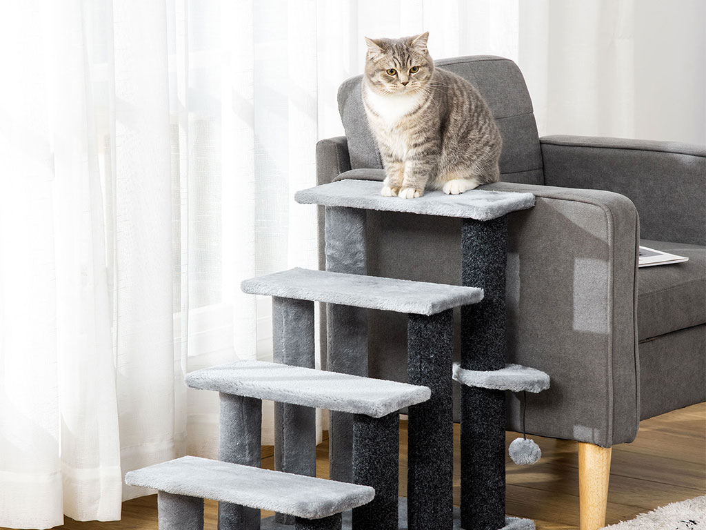 Schůdky pro psy a kočky PAWHUT D06-092V01, šedé, 60x40x64 cm