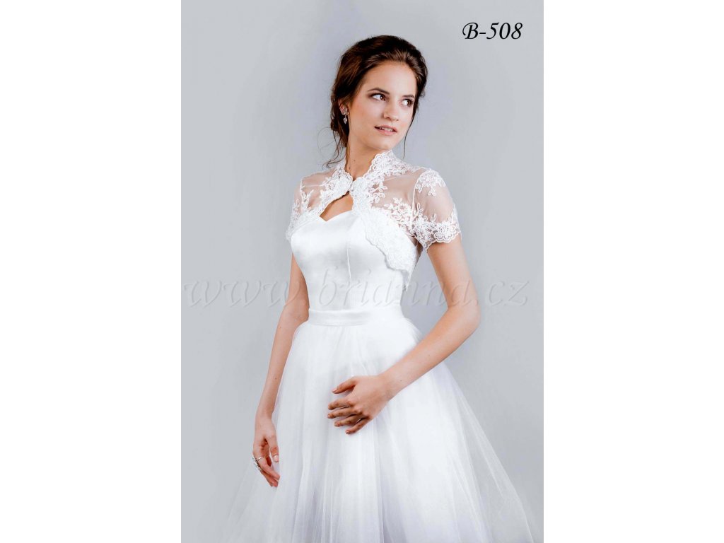 Svatební krajkové bolerko - bílé: B-508, vel. XL Doprodej