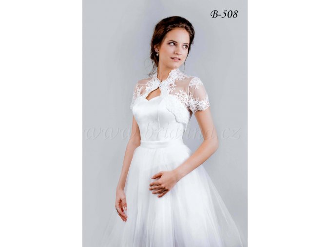 Svatební krajkové bolerko - bílé: B-508, vel. XL  Doprodej