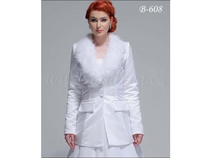 Saténový svatební kabát - bílý: B-608, vel. S - Doprodej